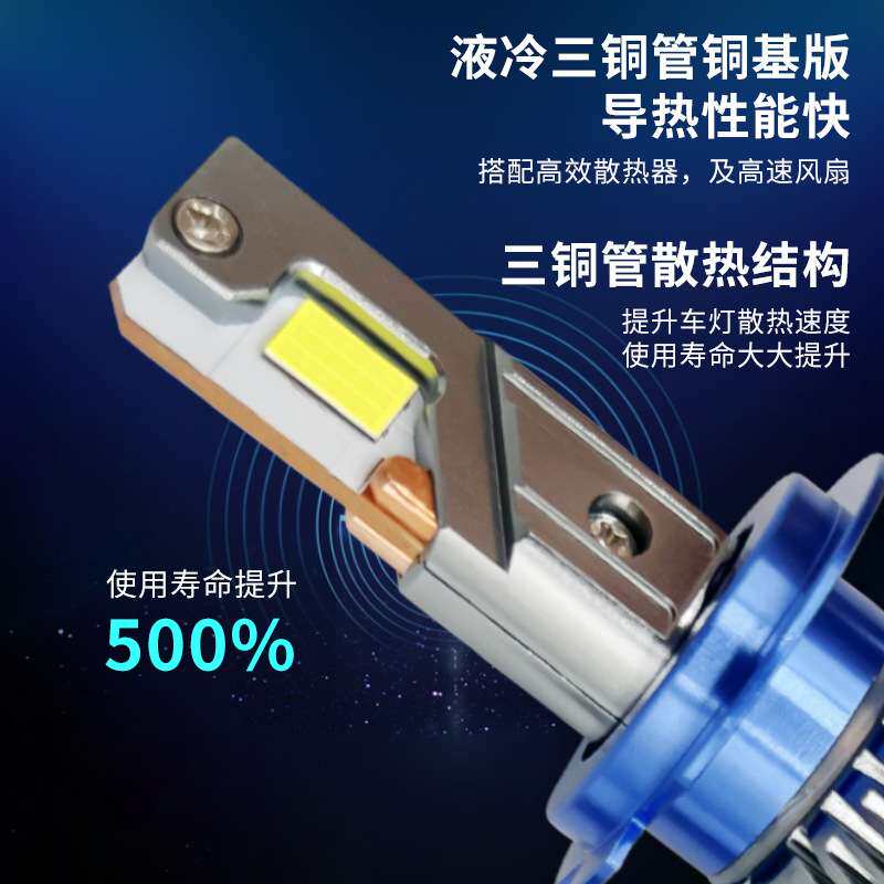 led汽车大灯泡前大灯大功率三铜管大芯片快启高亮度防水聚光超亮