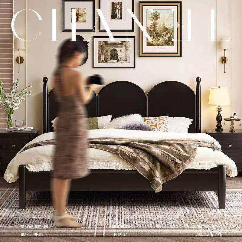 法式复古黑色实木床安娜古风现代双人床家用1.5简约美式轻奢婚床