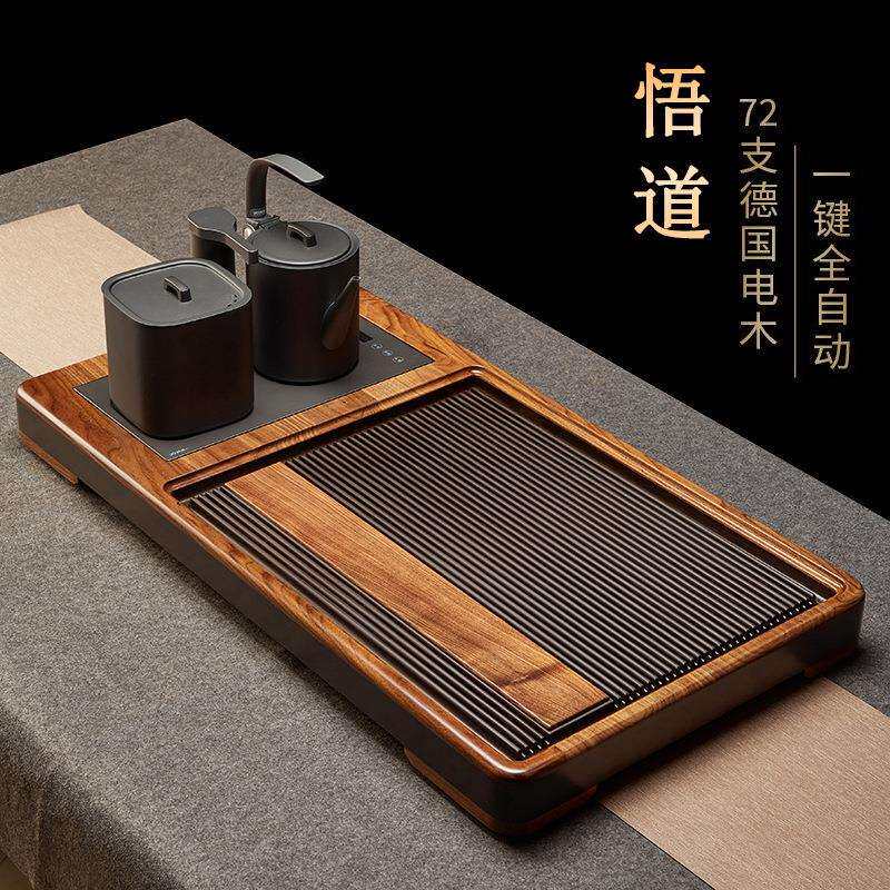德国72支真电木茶盘全自动上水套装烧水壶一体胡桃木排水实木茶台