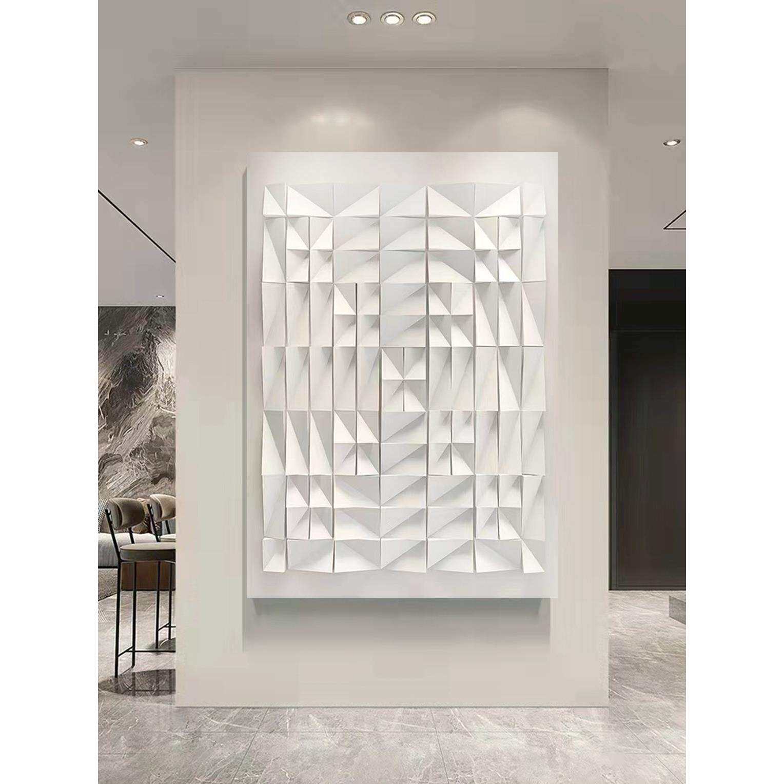 现代简约入户玄关3D立体浮雕抽象画客厅餐厅装饰画白色无框装置画