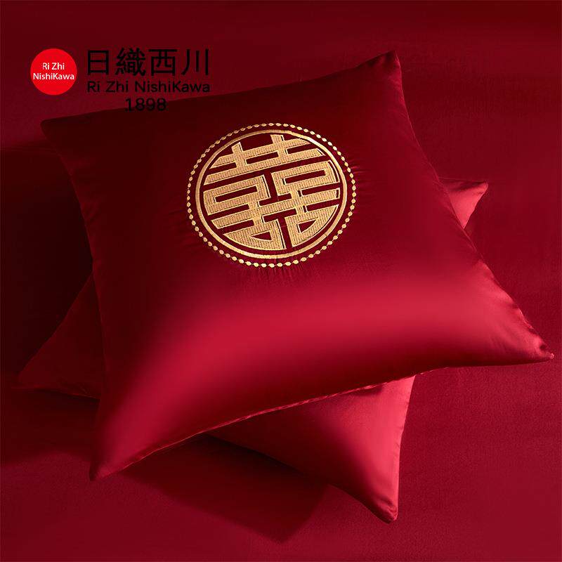 中式婚礼丨100s长绒棉刺绣工艺婚庆四件套酒红结婚贺礼囍被刺绣款