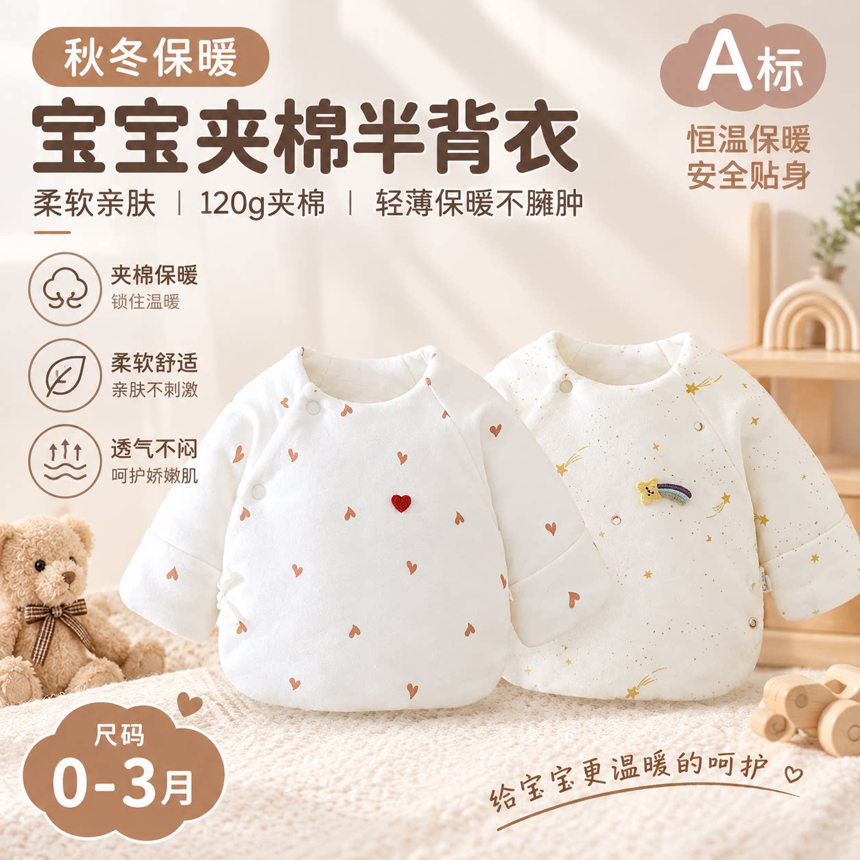 初生婴儿半背衣无骨秋冬保暖0-3个月宝宝和尚服新生儿加棉厚上衣