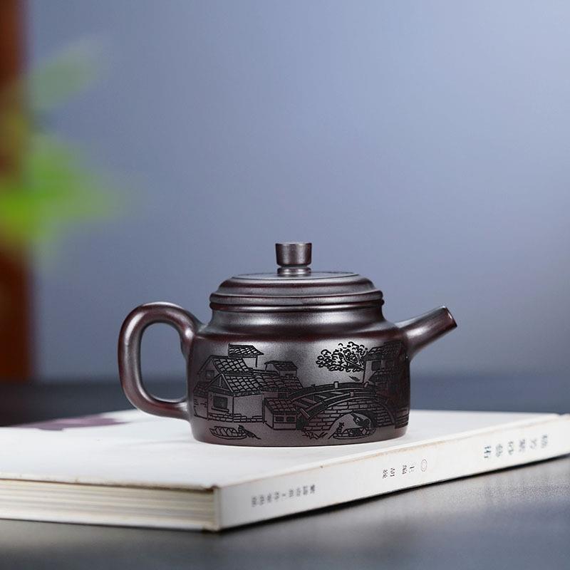 宜兴原矿紫砂壶石红泥名家手制小桥流水德钟壶精美茶壶茶具代
