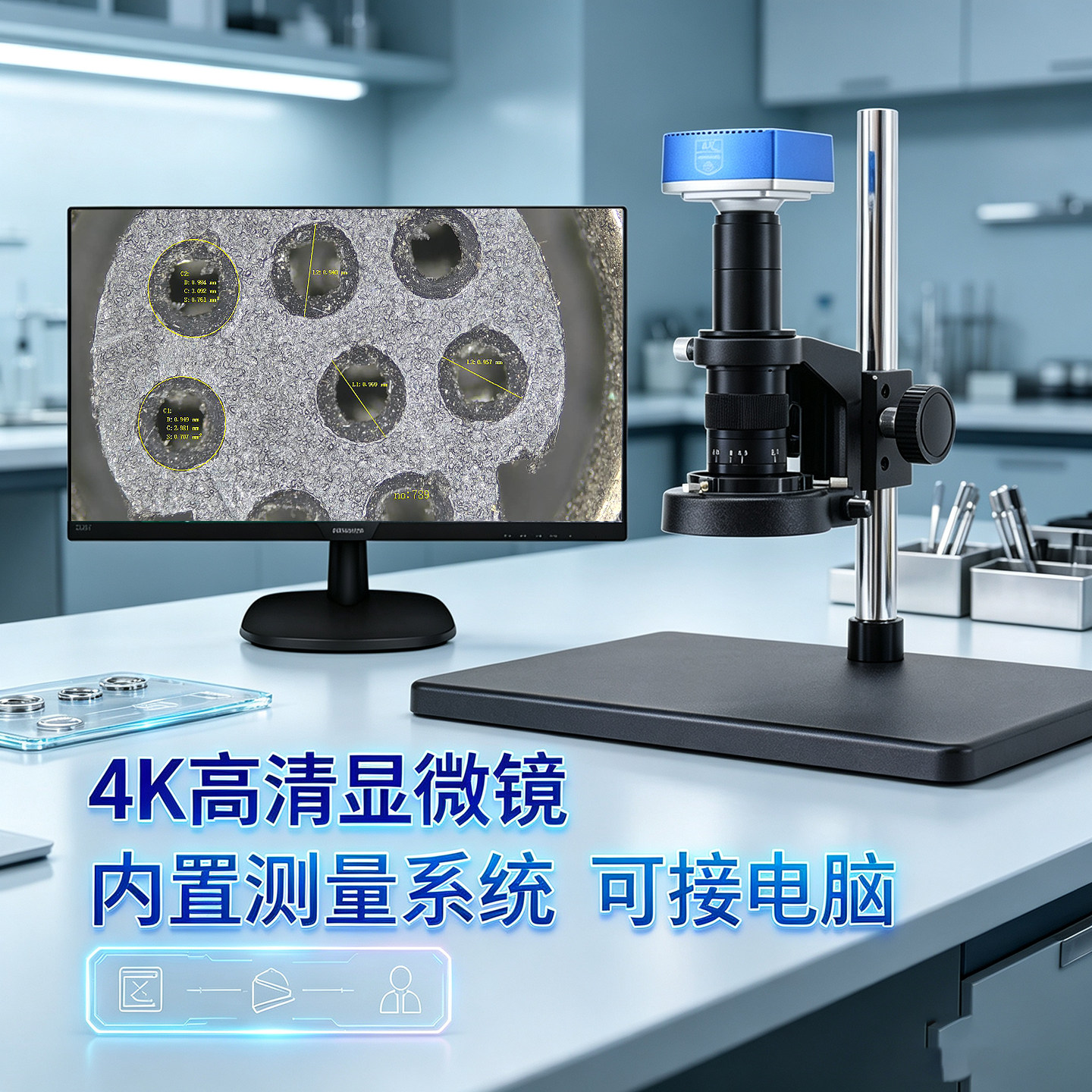 HUISJS显微镜4K高清测量拍照录像