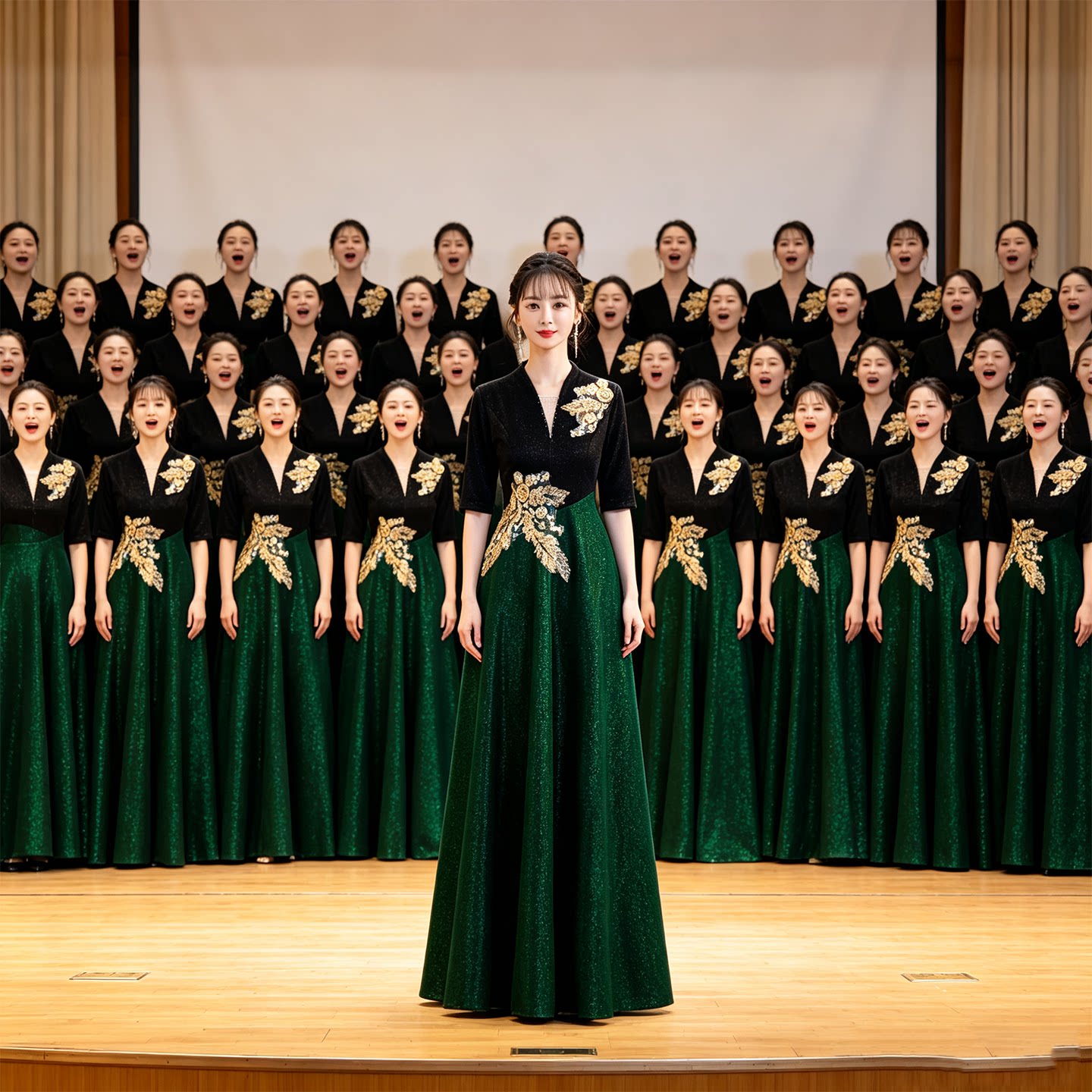 大合唱演出服女长裙合唱团晚礼服图片