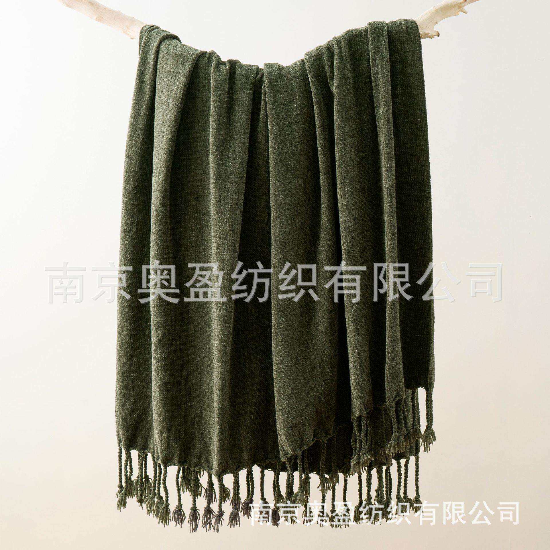 亚马逊午睡毯沙发盖毯雪尼尔手工流苏盖毯纯色外单高克重沙发毯子