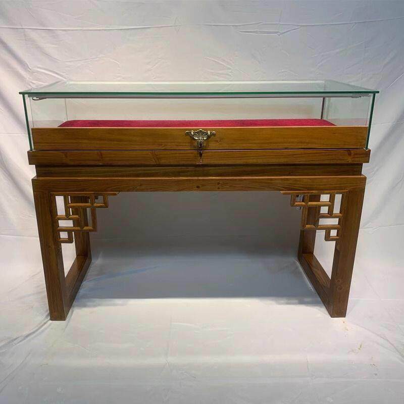 复古实木展示柜珠玻璃柜台翡翠博物馆文玩玉器饰品首饰展柜中式