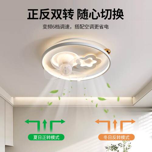 摇头风扇灯吸顶灯简约现代房间书房儿童卧室吊扇灯2025年新款542L