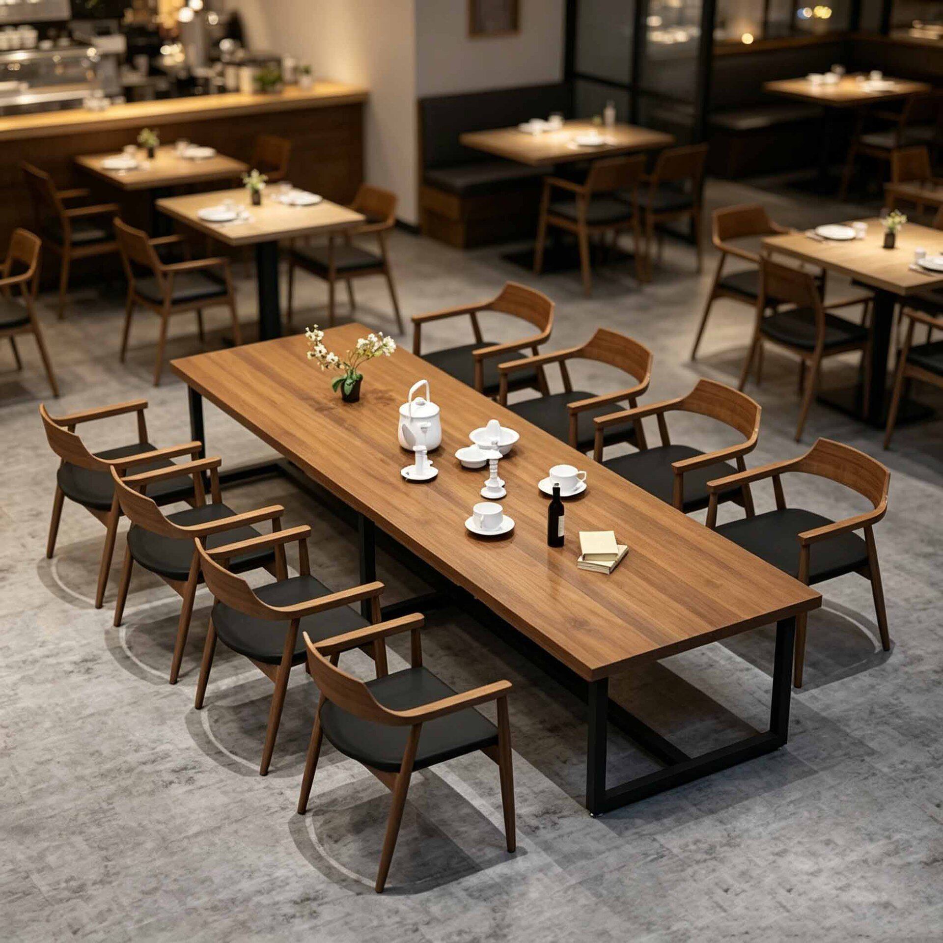 美式简约餐桌椅组合大型多人实木餐桌面馆饭店餐厅长条原木饭桌椅