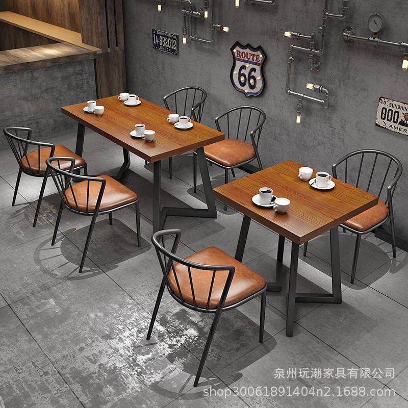 美式工业复古餐桌椅组合火锅店清吧一桌四椅烧烤店长方形餐桌实木