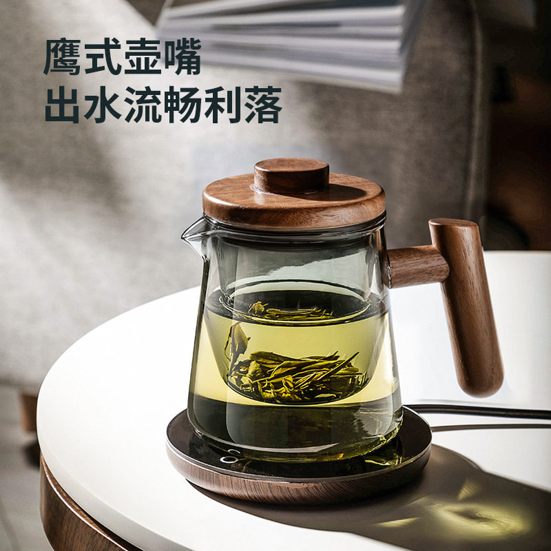 日式高硼硅耐热玻璃茶壶带滤网胡桃木把带盖大容量玻璃套装单壶