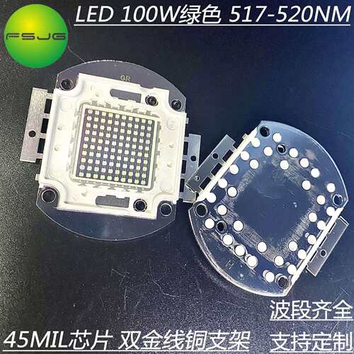100W大功率集成绿光LED灯珠 45MIL芯片双金线铜支架 草坪照明灯芯