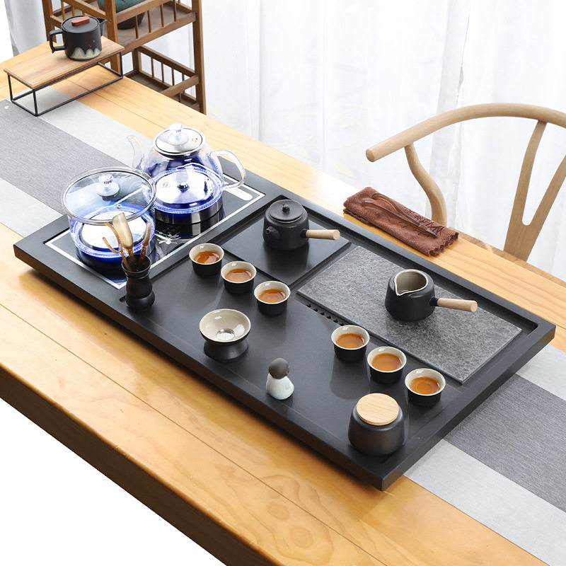 天然整块乌金石茶盘全自动一体茶具套装家用功夫电磁炉客厅大茶台