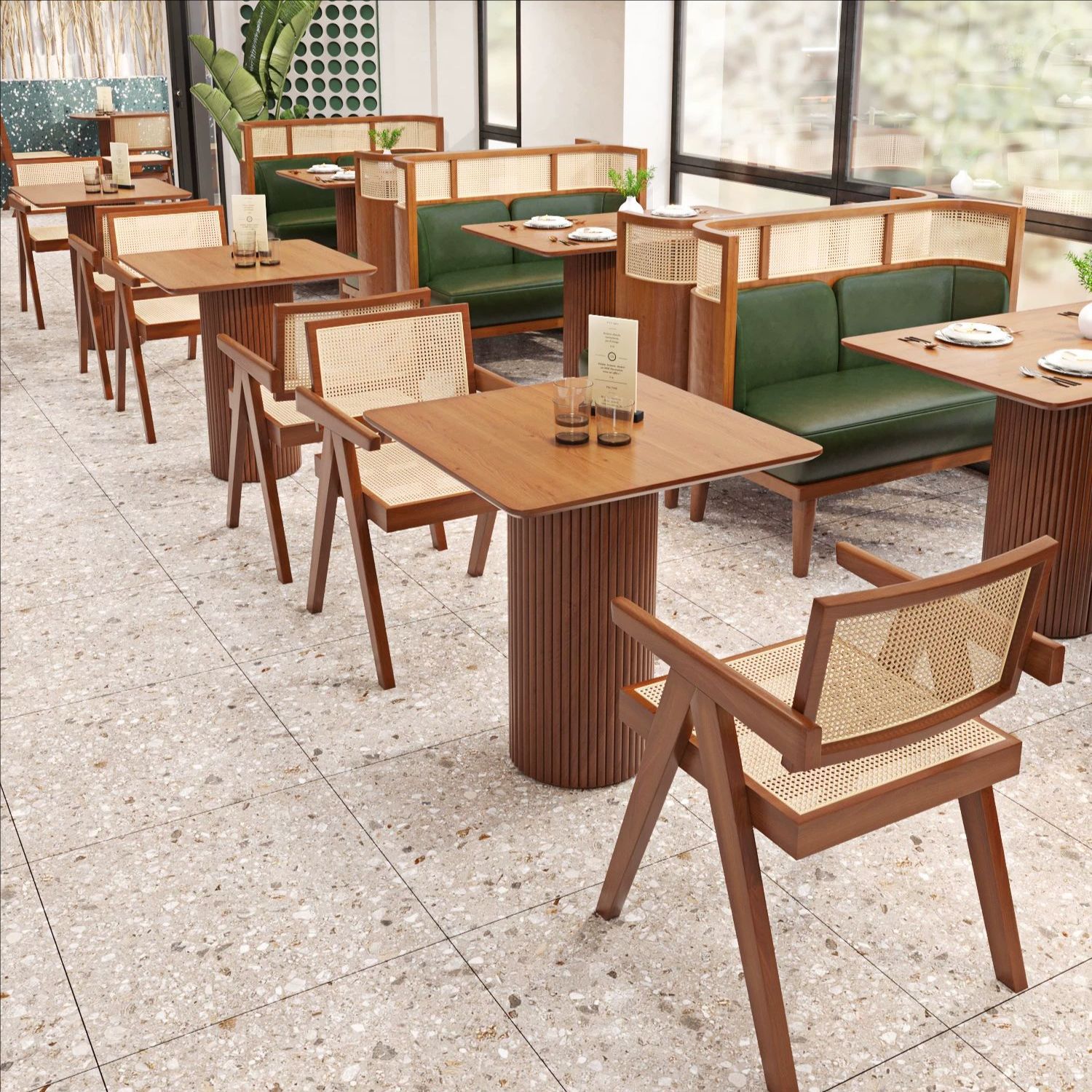 东南亚餐厅沙发咖啡厅料理店实木桌椅泰式餐厅茶楼卡座沙发编藤椅