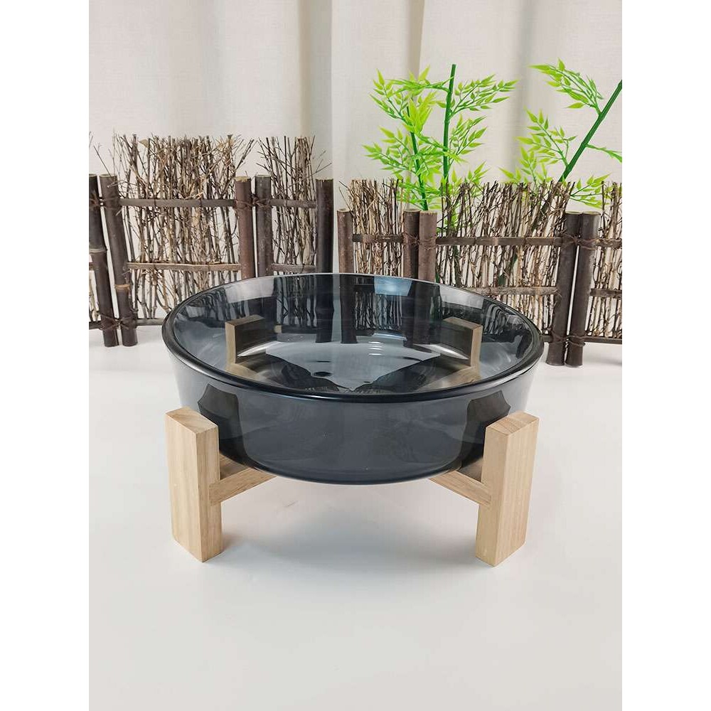 加厚钢化玻璃自助餐水果沙拉罐头凉菜展示盘自助餐厅酒店带支架