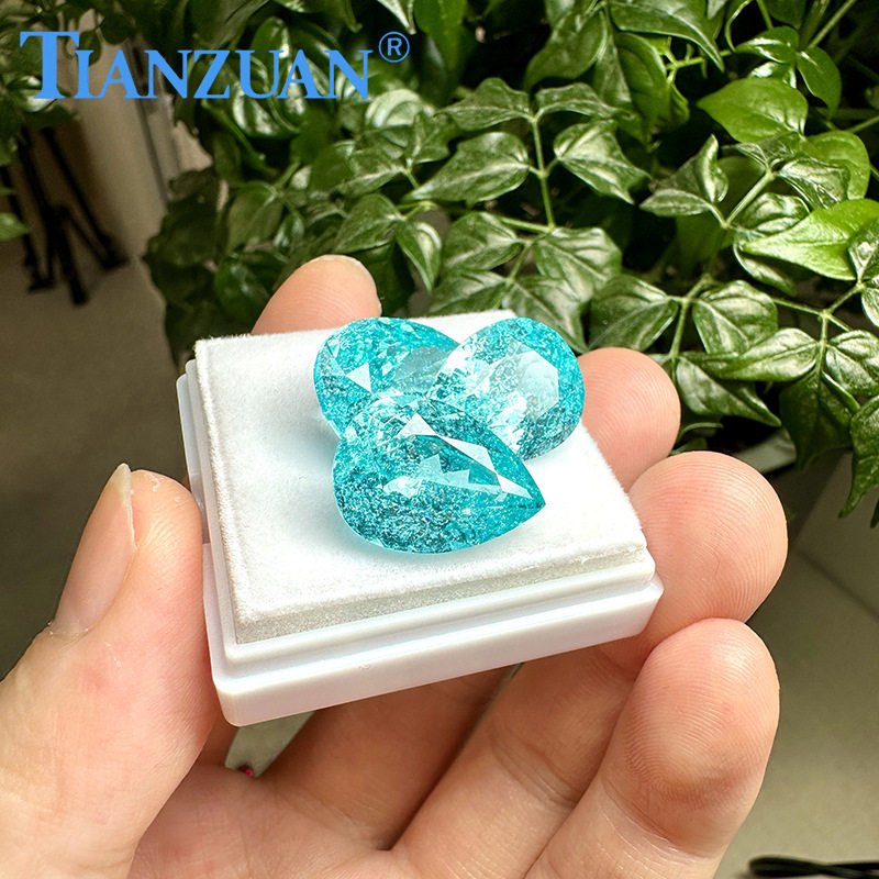 梨形霓虹感蓝色帕拉伊巴色YAG人工培育钇铝榴石天然切工带棉絮