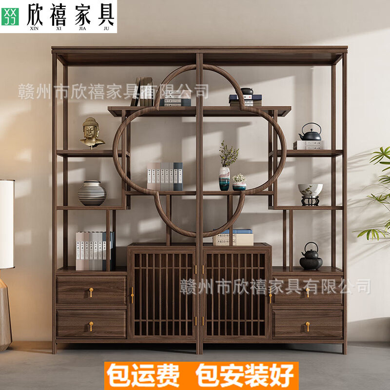 乌金木博古架茶室置物架新中式客厅屏风玄关酒柜多宝阁书架展示柜