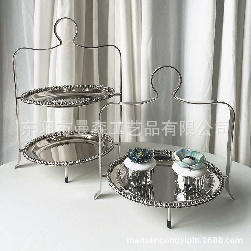 欧式不锈钢多层点心架蛋糕架下午茶托盘甜品台摆台展示架双层托盘
