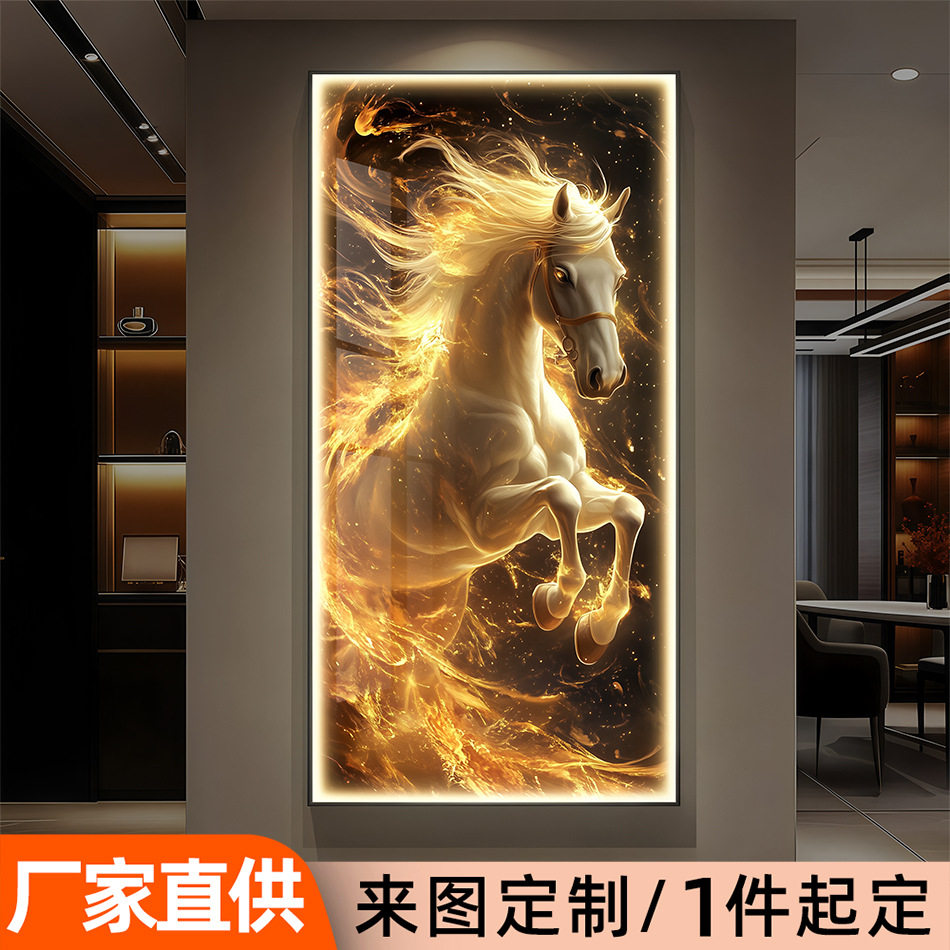 水培绿植中古风玄关装饰画入户正对门挂画石来运转走廊客厅壁灯画
