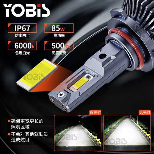 yobis跨境汽车led大灯双铜管170w大功率H7 H11高流明3570超亮H4