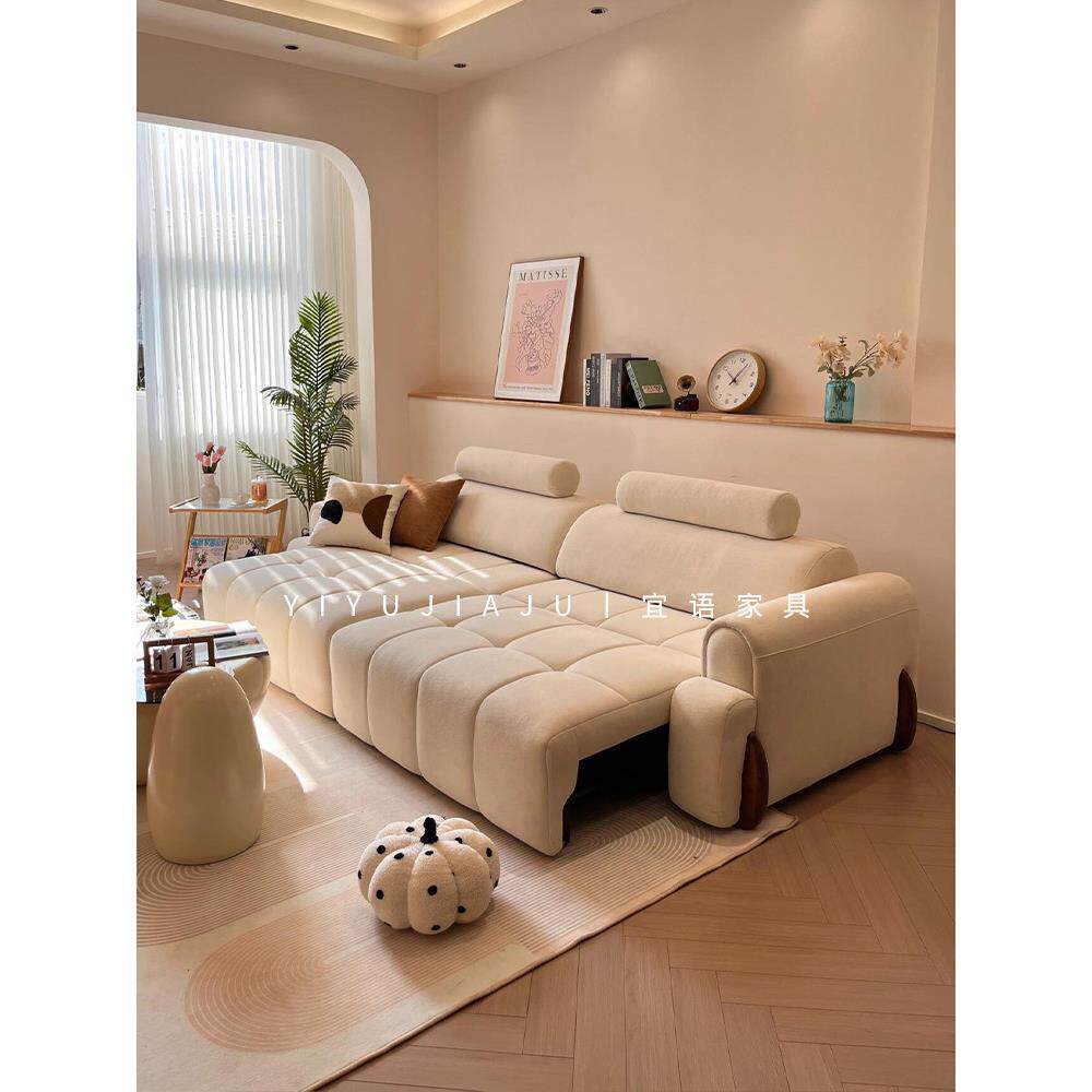 奶油智能靠墙泡芙布艺沙发头等舱电动沙发床棉花糖猫抓风零多功能