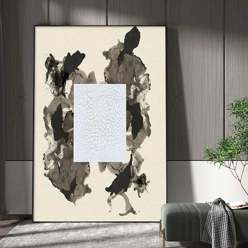 现代简约入户玄关装饰画抽象水墨客厅竖版壁画走廊过道样板房挂画