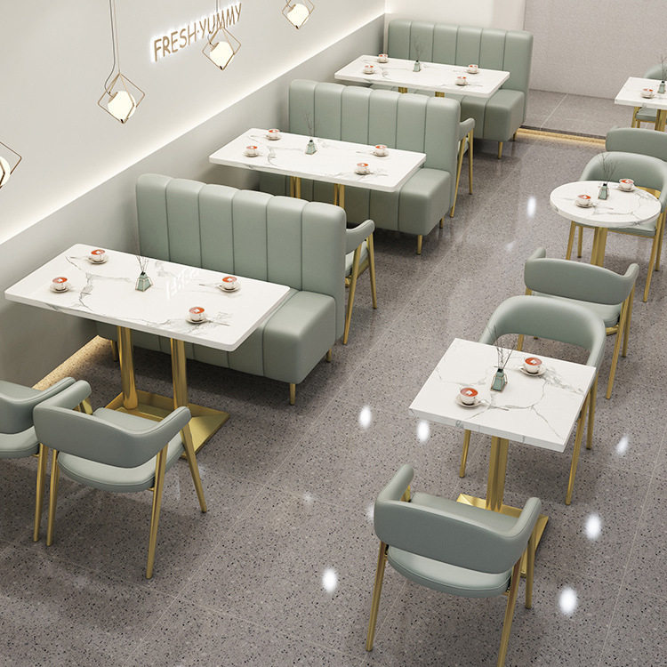 现代简约网红咖啡厅餐饮小吃汉堡甜品奶茶店靠墙卡座沙发桌椅组合