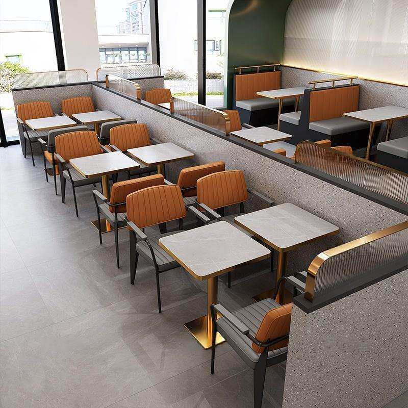 轻奢简约西餐厅实木不锈钢半圆卡座沙发咖啡火锅茶餐厅桌椅组合