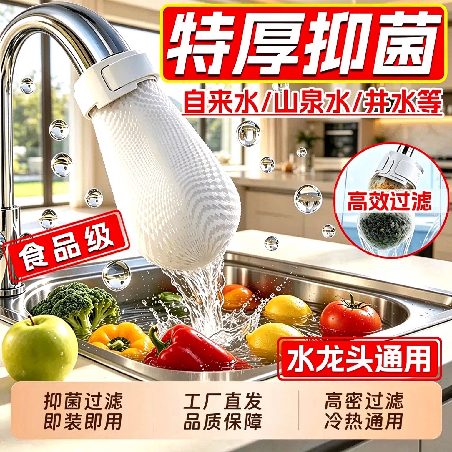 水龙头过滤棉套嘴过滤器棉袋防溅嘴厨房家用自来水滤网防溅水通用