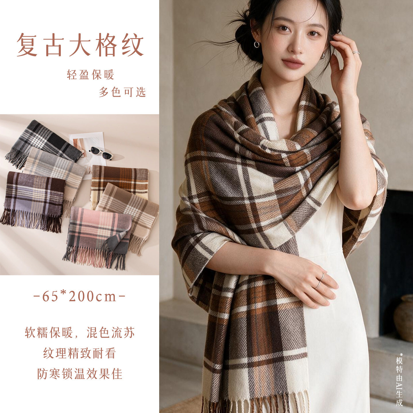 经典韩版格子围巾秋冬条纹方格拼色仿羊绒披肩男女同款保暖围脖