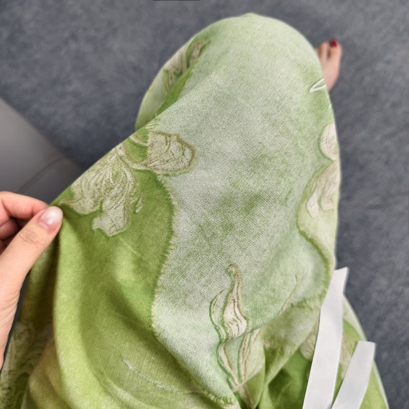 棉绸阔腿裤夏季九分家居裤女士大码人造棉宽松薄款透气碎花可外穿