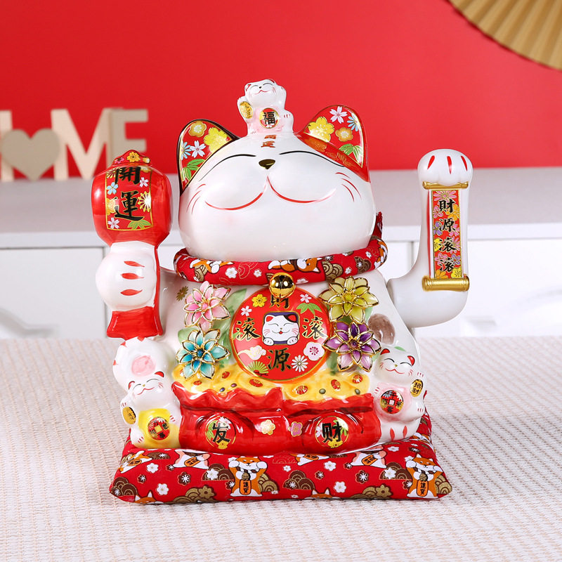 自动摇手招财猫家居摆件12寸自动摇手保险柜台银行店铺生意开业