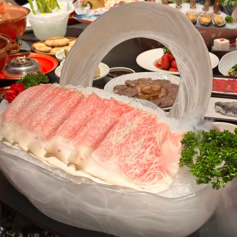 玻璃异形碗刺身海鲜拼盘商用打边炉火锅店雪花肥牛餐具和牛菜盘子