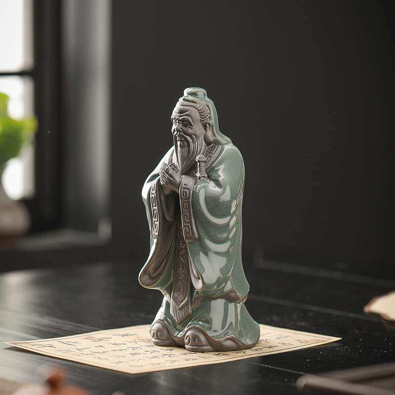 孔子茶宠摆件历史人物孔夫子陶瓷雕像书房茶室茶桌博古架装饰摆设