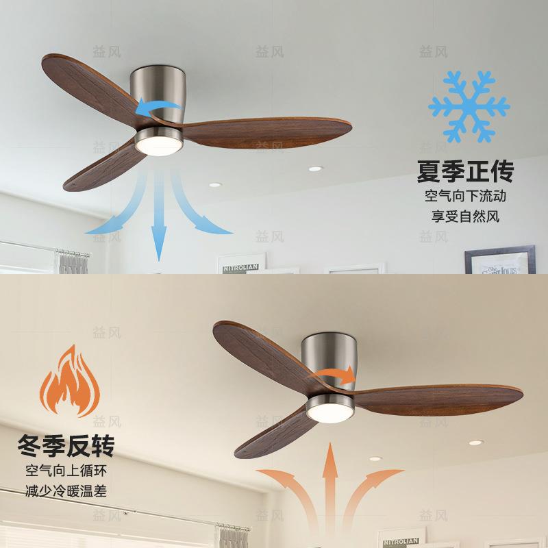 北欧实木风扇灯家用餐厅客厅吸顶吊扇灯低楼层吊顶带电的风扇吊灯