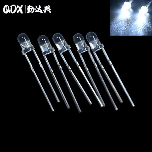 f3圆头白光灯双色温双向导通led灯珠3mm圆头有边白灯白光单色无极