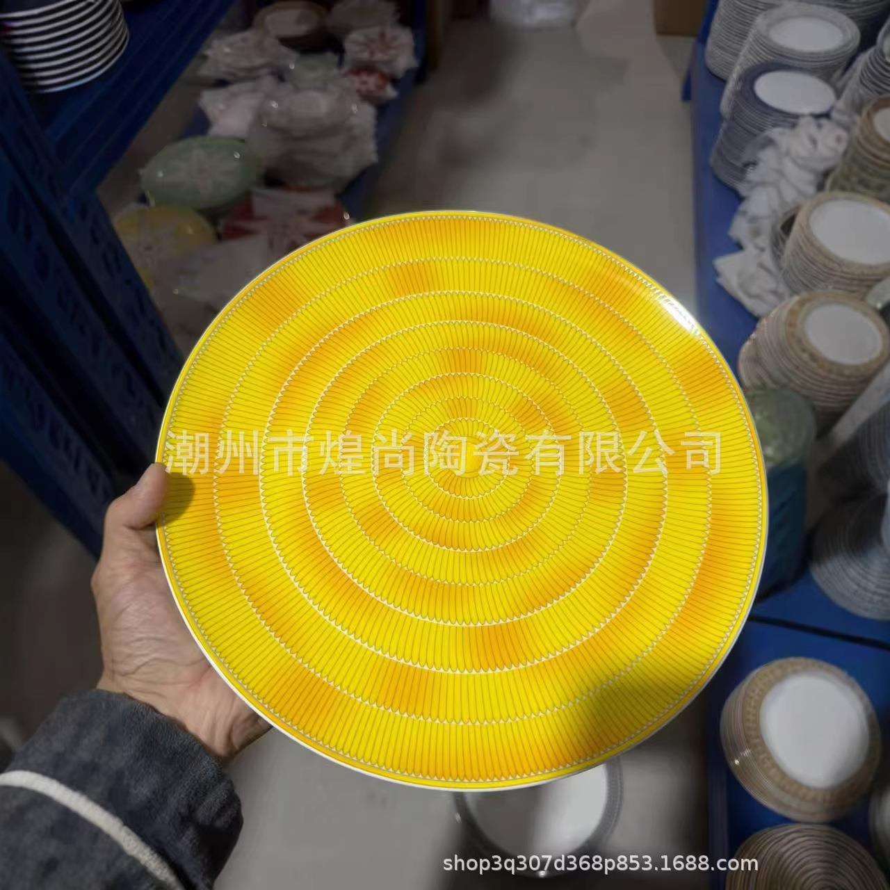 欧式轻奢爱马家骨瓷餐盘12寸月光蛋糕点心盘样板间摆件高档西餐盘