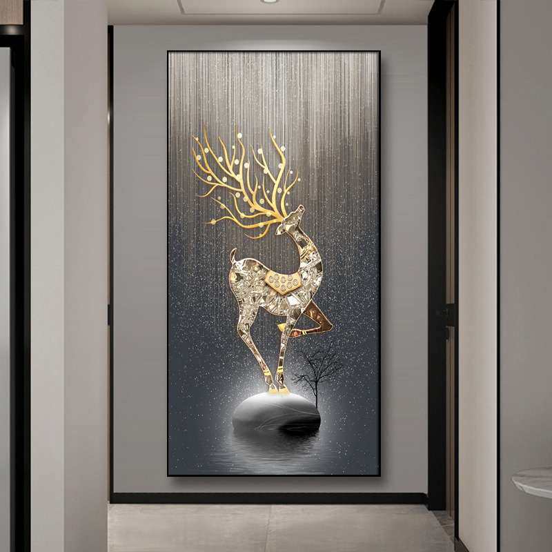 新款简约玄关装饰画入户走廊过道挂画鹿防水玄关画轻奢现代高档画