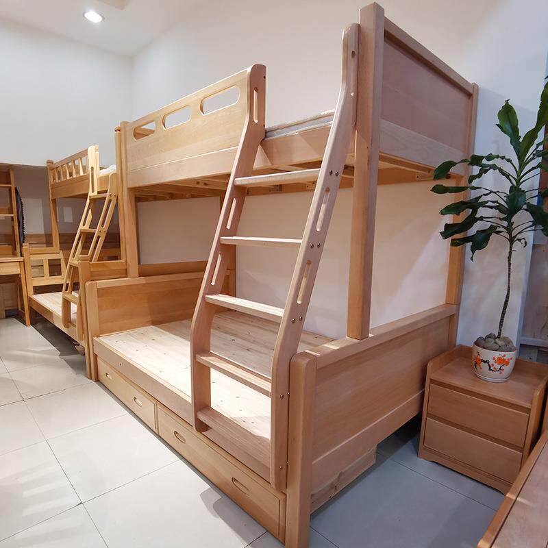 简约子母床安全高低床成人实木上下床榉木儿童床原木双层床佛山