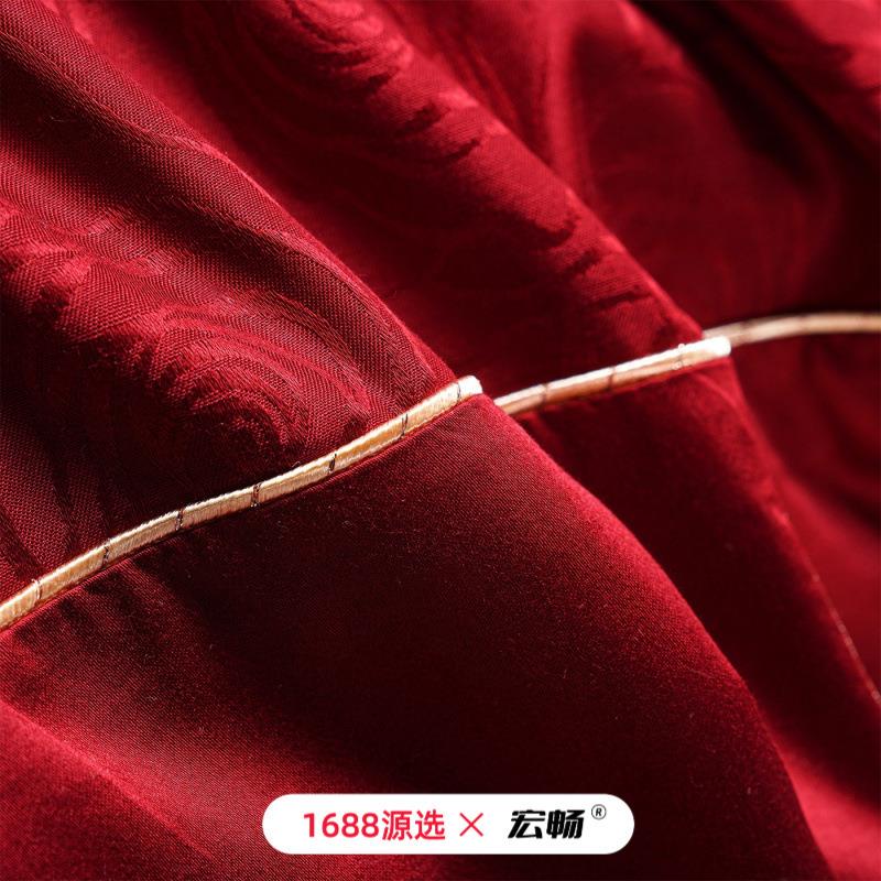 100支长绒棉大红色婚庆四件套纯棉刺绣全棉结婚陪嫁床笠款套件