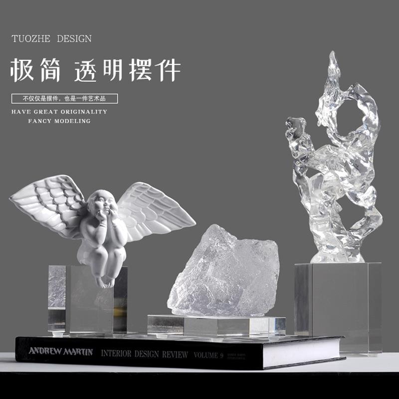 水晶假山新中式创意可爱胖天使小孩摆件客厅桌面树脂玄关软装饰品