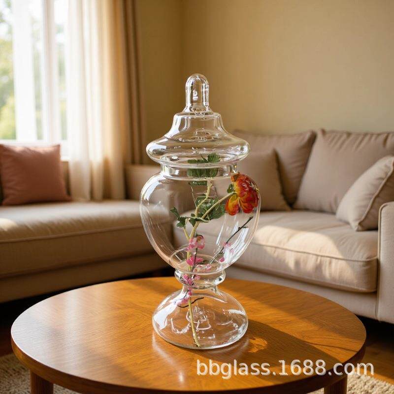 BBGLASS保北玻璃 透明带盖子玻璃花瓶糖果罐储物罐创意高脚防尘