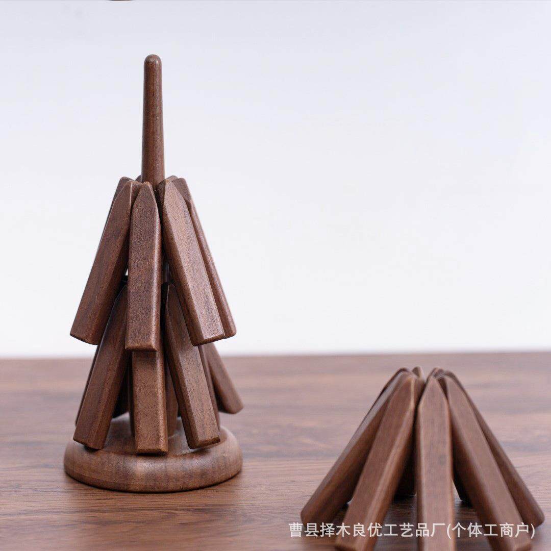 一棵树杯垫木质圆形耐高温餐垫厨房家用餐具桌面创意黑胡桃木茶具