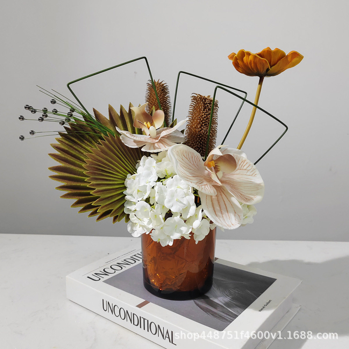 现代简约假花玻璃花器插花餐厅洽谈桌卧室床头柜茶几桌面仿真花艺