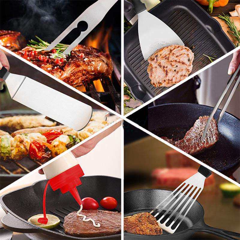 现货亚马逊不锈钢烧烤工具套装BBQ烤具 铁板烧料理铲子烧烤用具