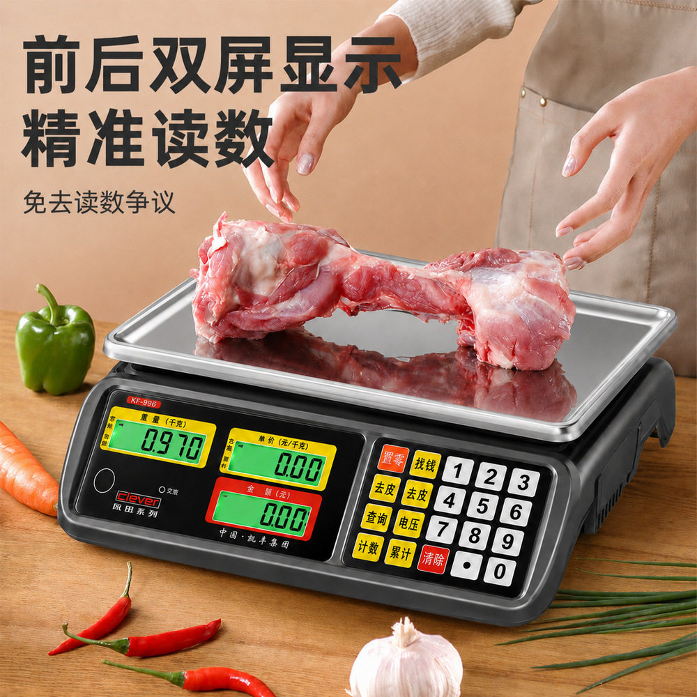 凯丰30kg计价电子秤商用高精度0.01小型台秤卖菜称重充电式水果秤