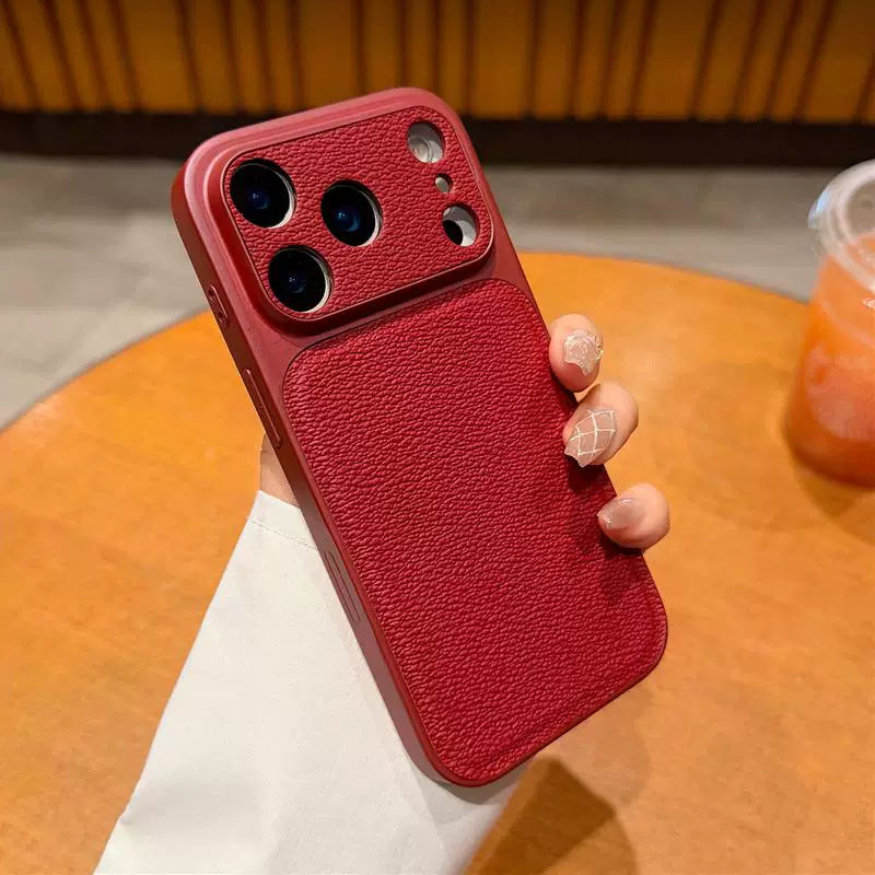 ins高级感酒红色适用苹果iPhone17ProMax手机壳16Pro大视窗秒变17荔枝纹15Plus 14防摔13情侣12新款网红男女