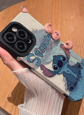 油画可爱卡通史迪 适用苹果华为iPhone17ProMax手机壳16Pro 15Plus硅胶14防摔13全包12情侣11新款Pura80男女