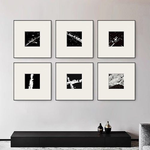 黑白灰抽象餐厅装饰画北欧简约客厅挂画铝合金边框加卡纸壁画摆画