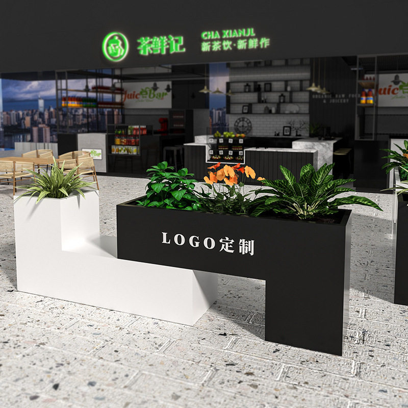 户外不锈钢花箱组合商业广场简约铁艺花槽围栏市政花坛售楼部外摆